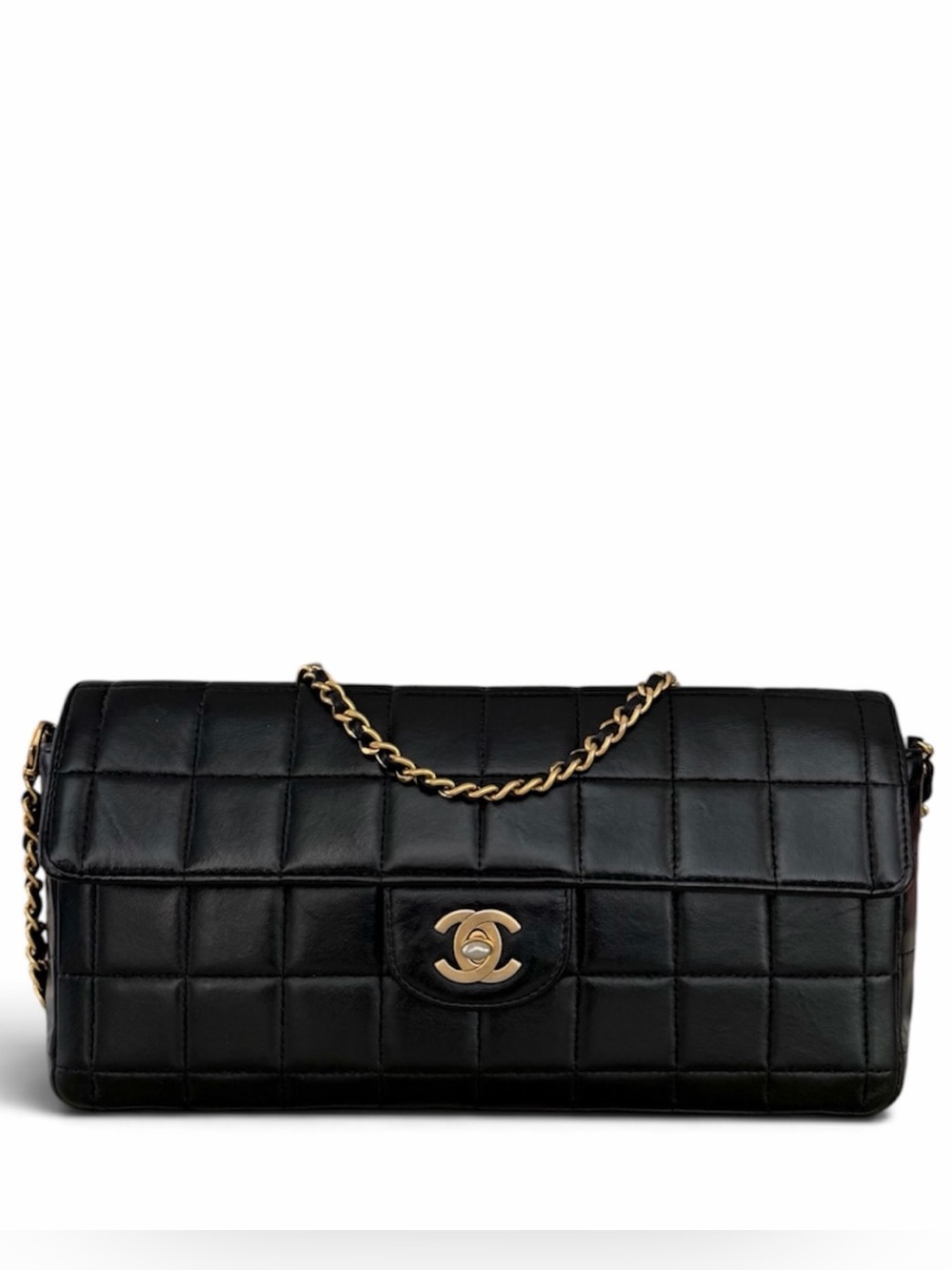 CHANEL Lambskin East West Chocolate Bar Bag Black Leather 2000-2002 | Vintage